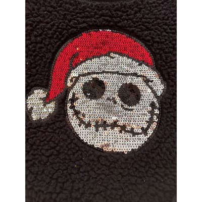 Disney Jack Santa Juniors Fluffy Sequin Casual Semi Cropped Sweater Black Medium - Thumbnail 2