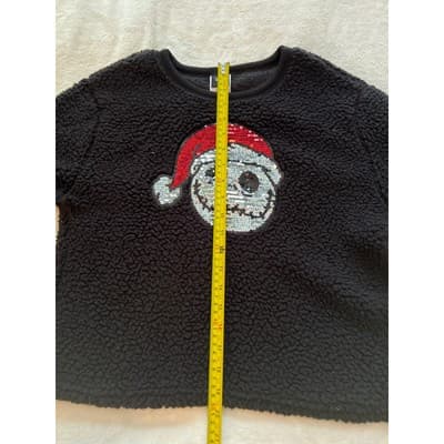 Disney Jack Santa Juniors Fluffy Sequin Casual Semi Cropped Sweater Black Medium - Thumbnail 10