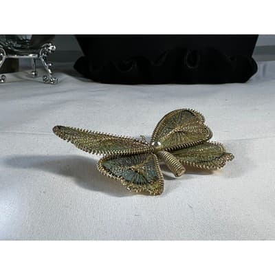 Vintage Wire Wrapped Butterfly Brooch Delicate Handmade Metallic Woven MCM - Thumbnail 13
