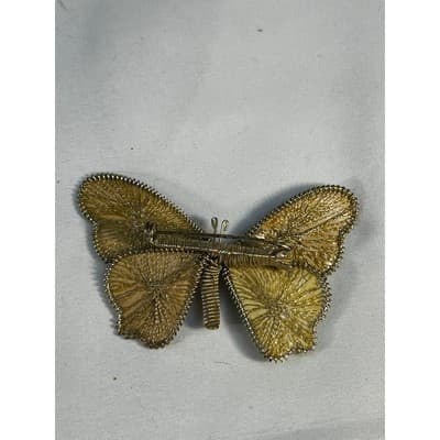 Vintage Wire Wrapped Butterfly Brooch Delicate Handmade Metallic Woven MCM - Thumbnail 6