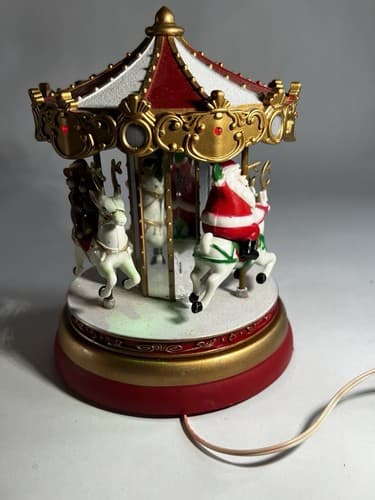 Vintage Christmas Carousel Merry Go Round PAC Pan-Asian Creations Santa WORKS - Thumbnail 3