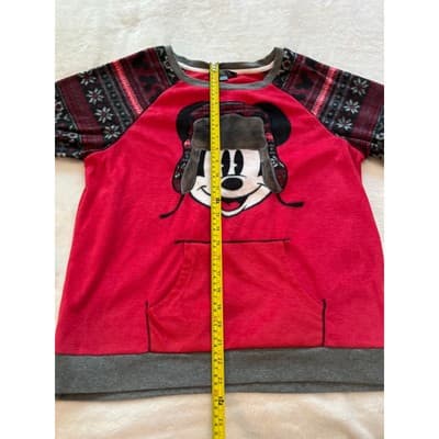 Disney Luxe Mickey Fleece Pocket Crew Neck Long Sleeve Pajama Top Red Large - Thumbnail 10