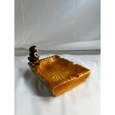 MCM Vintage Owl Eyes Ceramic Ashtray Trinket Tray Orange Glaze Dish 60/70s Retro - Thumbnail 6