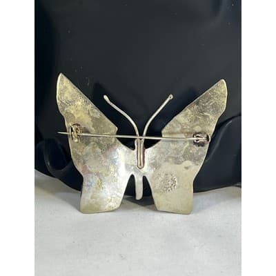 Vintage Mexican Silver Butterfly Brooch Abalone Shell Inlay Stained Glass Look - Thumbnail 2
