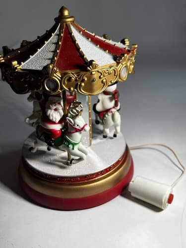 Vintage Christmas Carousel Merry Go Round PAC Pan-Asian Creations Santa WORKS - Thumbnail 18