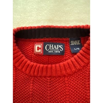 Chaps Mens Cable Knit Crew Neck Long Sleeve Casual Pullover Sweater Red Large - Thumbnail 3