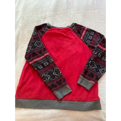 Disney Luxe Mickey Fleece Pocket Crew Neck Long Sleeve Pajama Top Red Large - Thumbnail 11