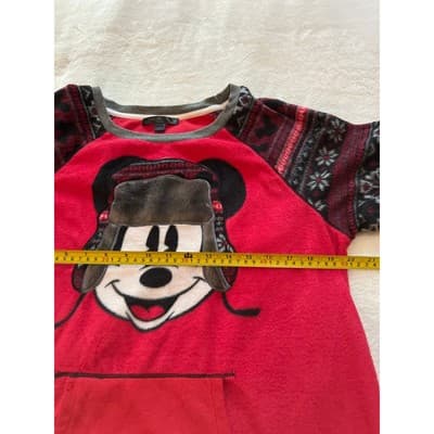 Disney Luxe Mickey Fleece Pocket Crew Neck Long Sleeve Pajama Top Red Large - Thumbnail 8