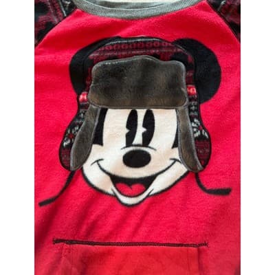 Disney Luxe Mickey Fleece Pocket Crew Neck Long Sleeve Pajama Top Red Large - Thumbnail 2