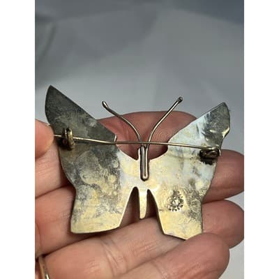 Vintage Mexican Silver Butterfly Brooch Abalone Shell Inlay Stained Glass Look - Thumbnail 11