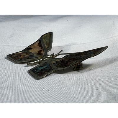 Vintage Mexican Silver Butterfly Brooch Abalone Shell Inlay Stained Glass Look - Thumbnail 16