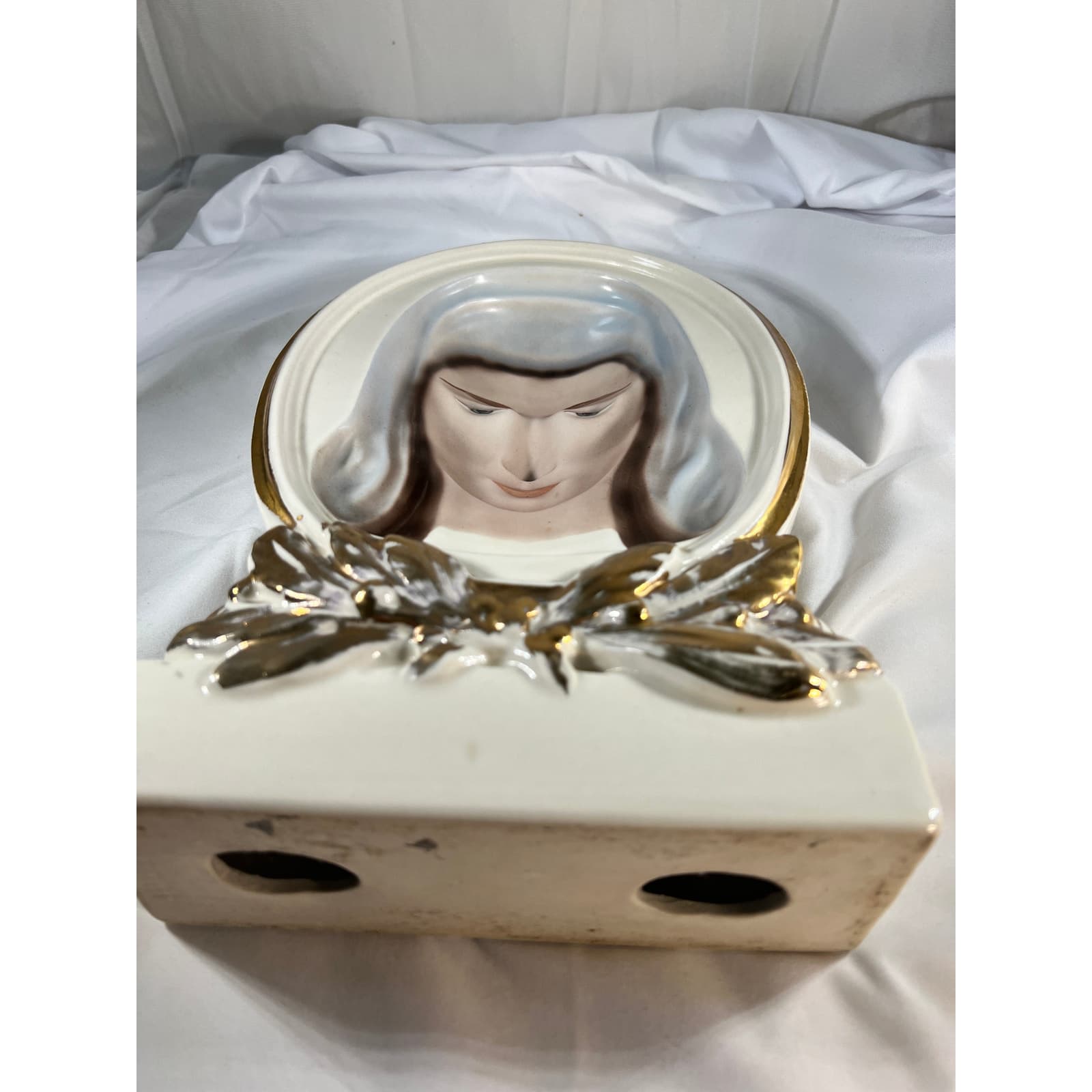 Gorgeous Virgin Mary Face Religious Concave Porcelain Statue Vintage Decor 7x12 - Thumbnail 20