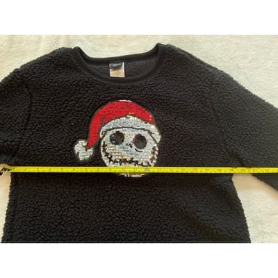 Disney Jack Santa Juniors Fluffy Sequin Casual Semi Cropped Sweater Black Medium - Thumbnail 8