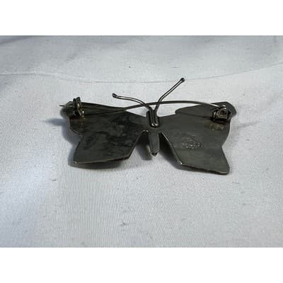 Vintage Mexican Silver Butterfly Brooch Abalone Shell Inlay Stained Glass Look - Thumbnail 20