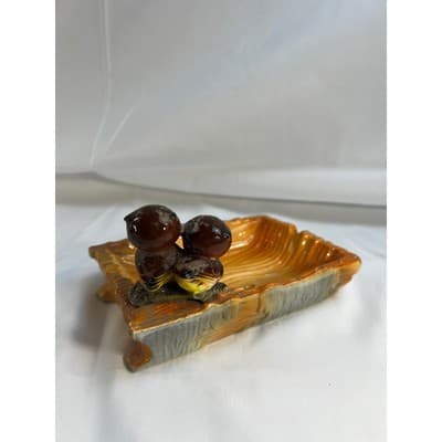 MCM Vintage Owl Eyes Ceramic Ashtray Trinket Tray Orange Glaze Dish 60/70s Retro - Thumbnail 5