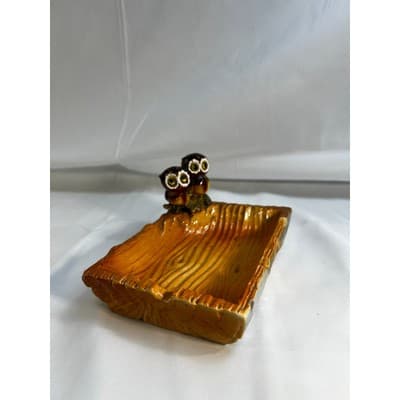 MCM Vintage Owl Eyes Ceramic Ashtray Trinket Tray Orange Glaze Dish 60/70s Retro - Thumbnail 7