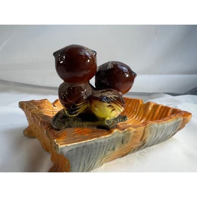 MCM Vintage Owl Eyes Ceramic Ashtray Trinket Tray Orange Glaze Dish 60/70s Retro - Thumbnail 12
