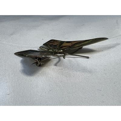 Vintage Mexican Silver Butterfly Brooch Abalone Shell Inlay Stained Glass Look - Thumbnail 18