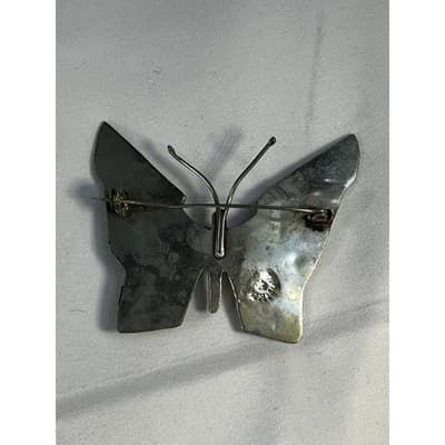 Vintage Mexican Silver Butterfly Brooch Abalone Shell Inlay Stained Glass Look - Thumbnail 9