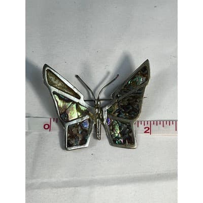 Vintage Mexican Silver Butterfly Brooch Abalone Shell Inlay Stained Glass Look - Thumbnail 10