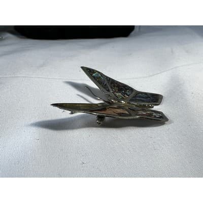 Vintage Mexican Silver Butterfly Brooch Abalone Shell Inlay Stained Glass Look - Thumbnail 19
