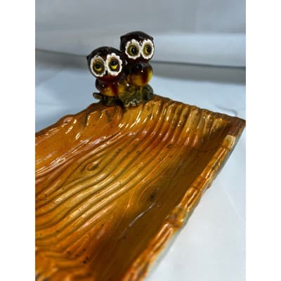 MCM Vintage Owl Eyes Ceramic Ashtray Trinket Tray Orange Glaze Dish 60/70s Retro - Thumbnail 10