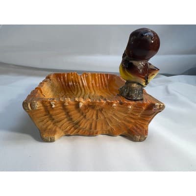 MCM Vintage Owl Eyes Ceramic Ashtray Trinket Tray Orange Glaze Dish 60/70s Retro - Thumbnail 11
