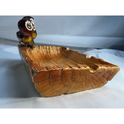 MCM Vintage Owl Eyes Ceramic Ashtray Trinket Tray Orange Glaze Dish 60/70s Retro - Thumbnail 15