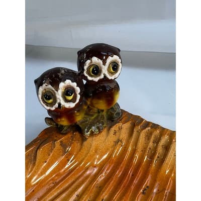 MCM Vintage Owl Eyes Ceramic Ashtray Trinket Tray Orange Glaze Dish 60/70s Retro - Thumbnail 19
