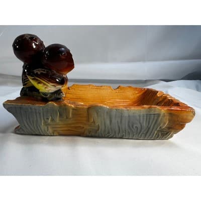 MCM Vintage Owl Eyes Ceramic Ashtray Trinket Tray Orange Glaze Dish 60/70s Retro - Thumbnail 13