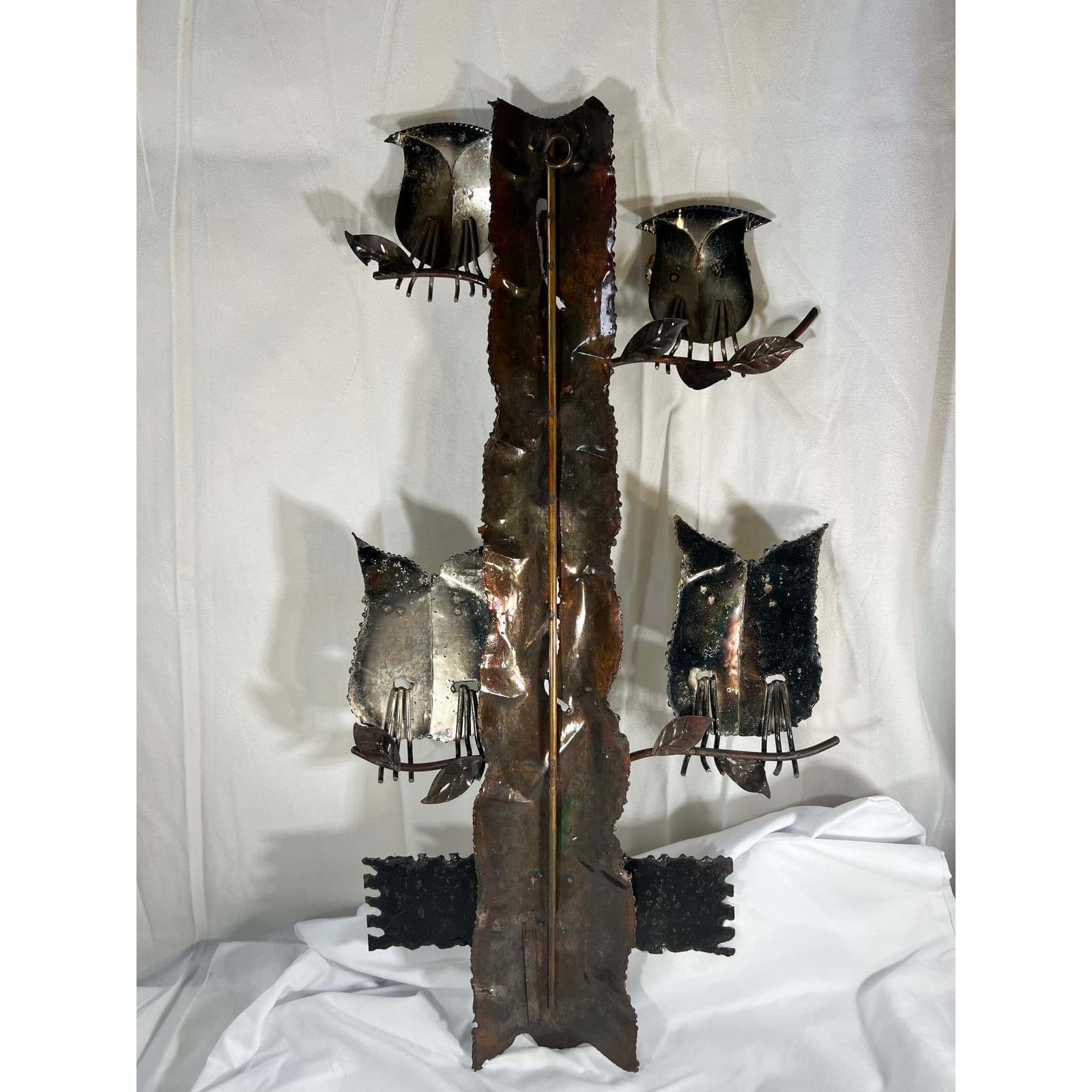Metal Owl Wall Hanging Welcome To Our Home Vintage 70s 12"x24" Rustic Home Decor - Thumbnail 3