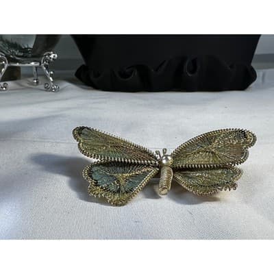 Vintage Wire Wrapped Butterfly Brooch Delicate Handmade Metallic Woven MCM - Thumbnail 15