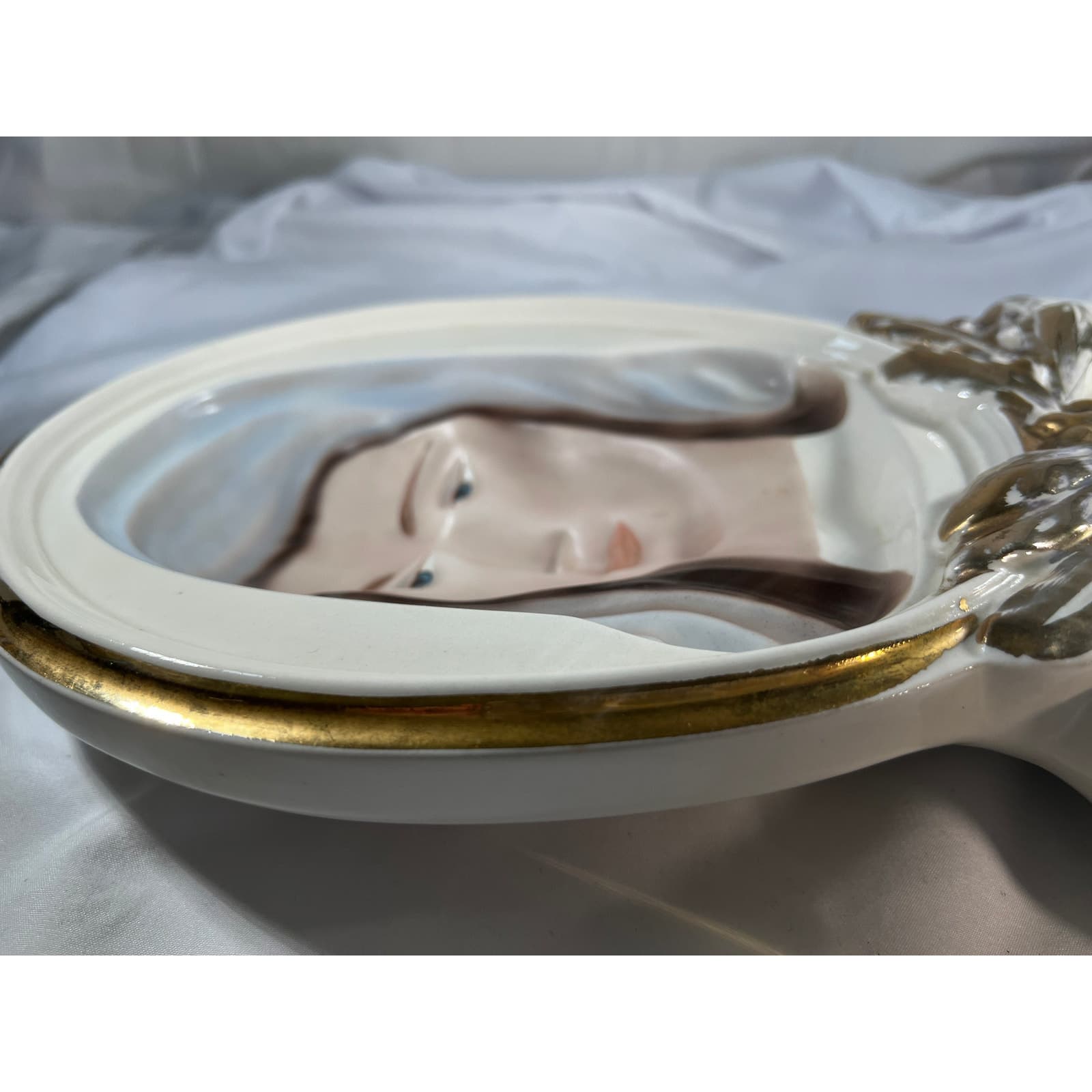Gorgeous Virgin Mary Face Religious Concave Porcelain Statue Vintage Decor 7x12 - Thumbnail 21