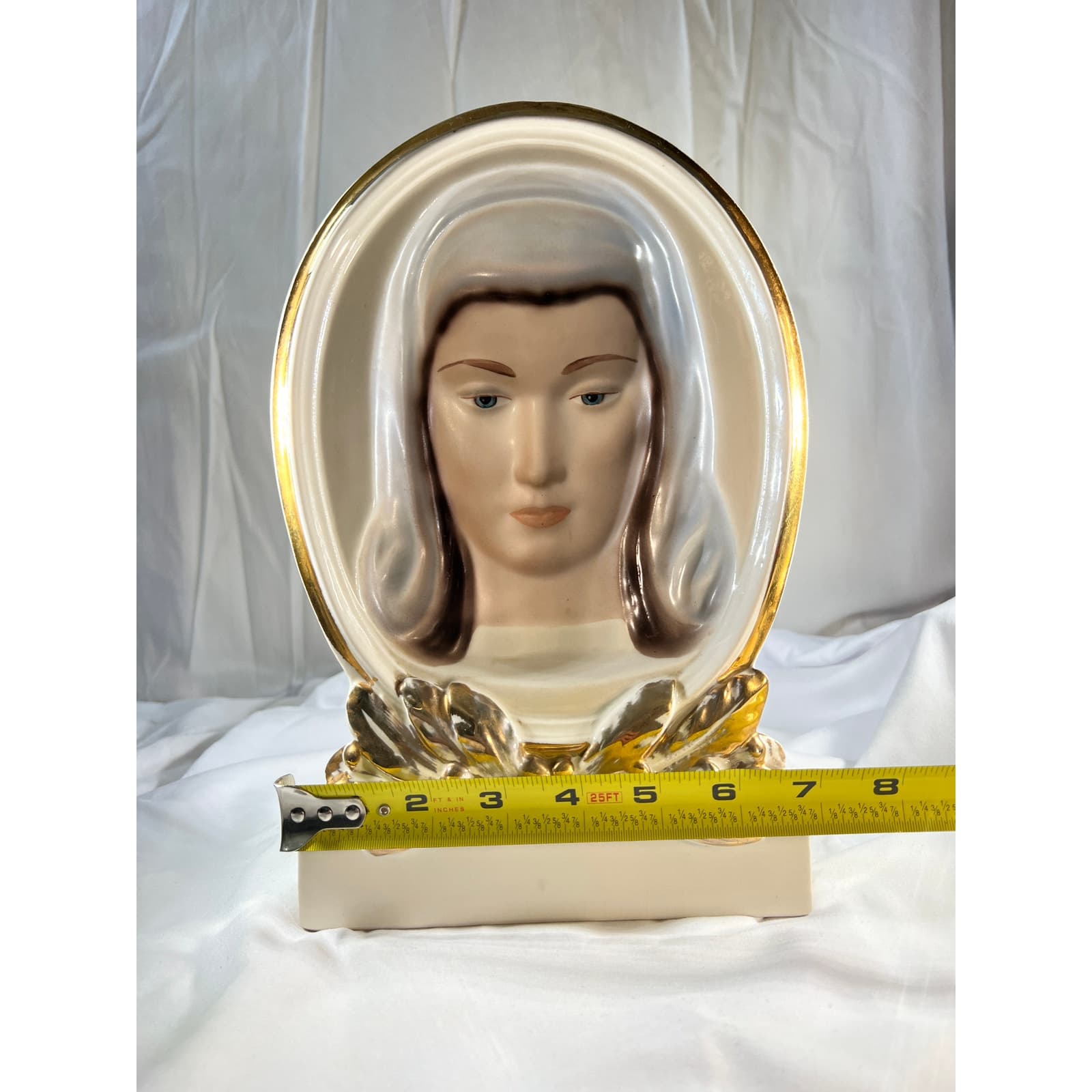 Gorgeous Virgin Mary Face Religious Concave Porcelain Statue Vintage Decor 7x12 - Thumbnail 23