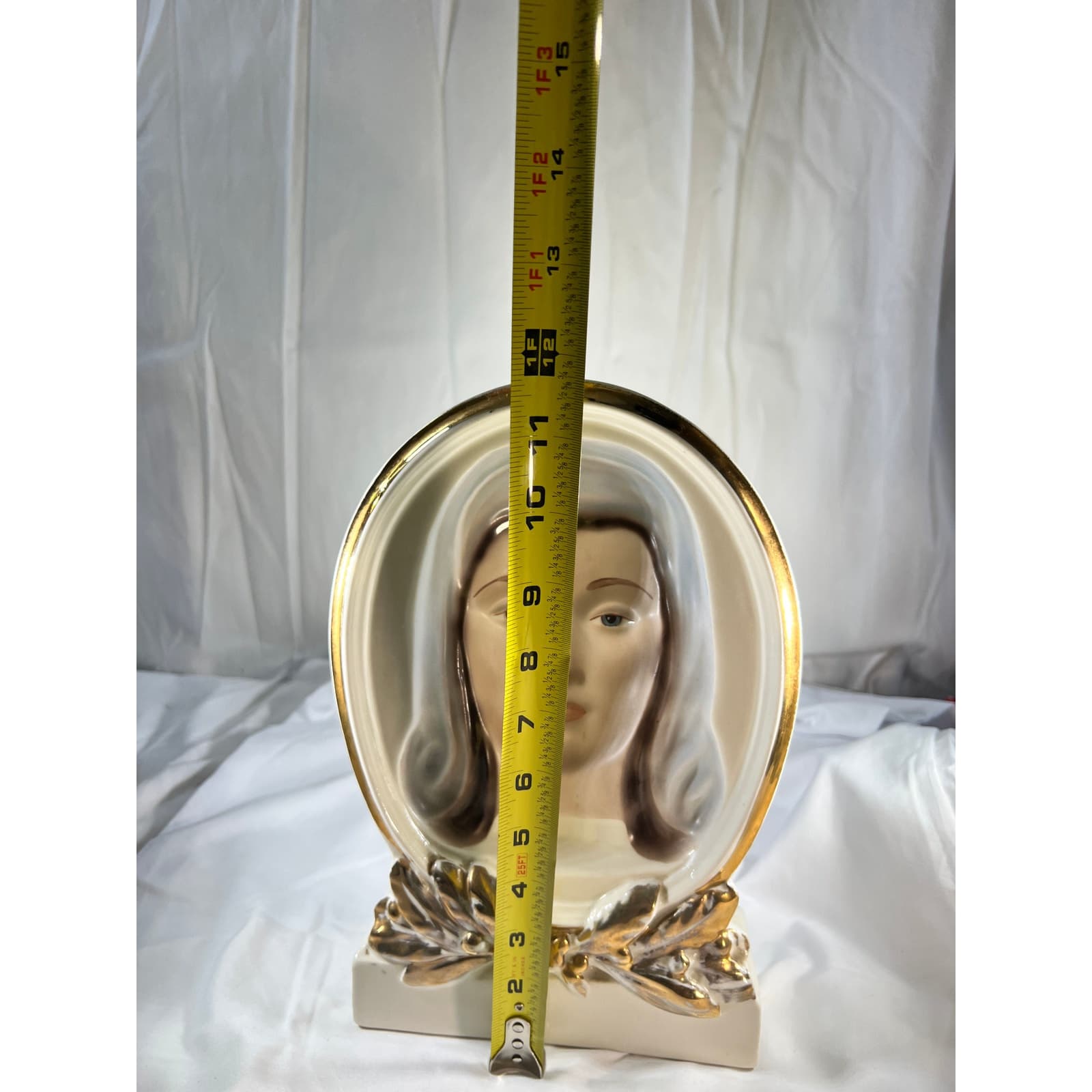 Gorgeous Virgin Mary Face Religious Concave Porcelain Statue Vintage Decor 7x12 - Thumbnail 24