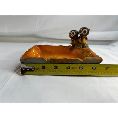 MCM Vintage Owl Eyes Ceramic Ashtray Trinket Tray Orange Glaze Dish 60/70s Retro - Thumbnail 24