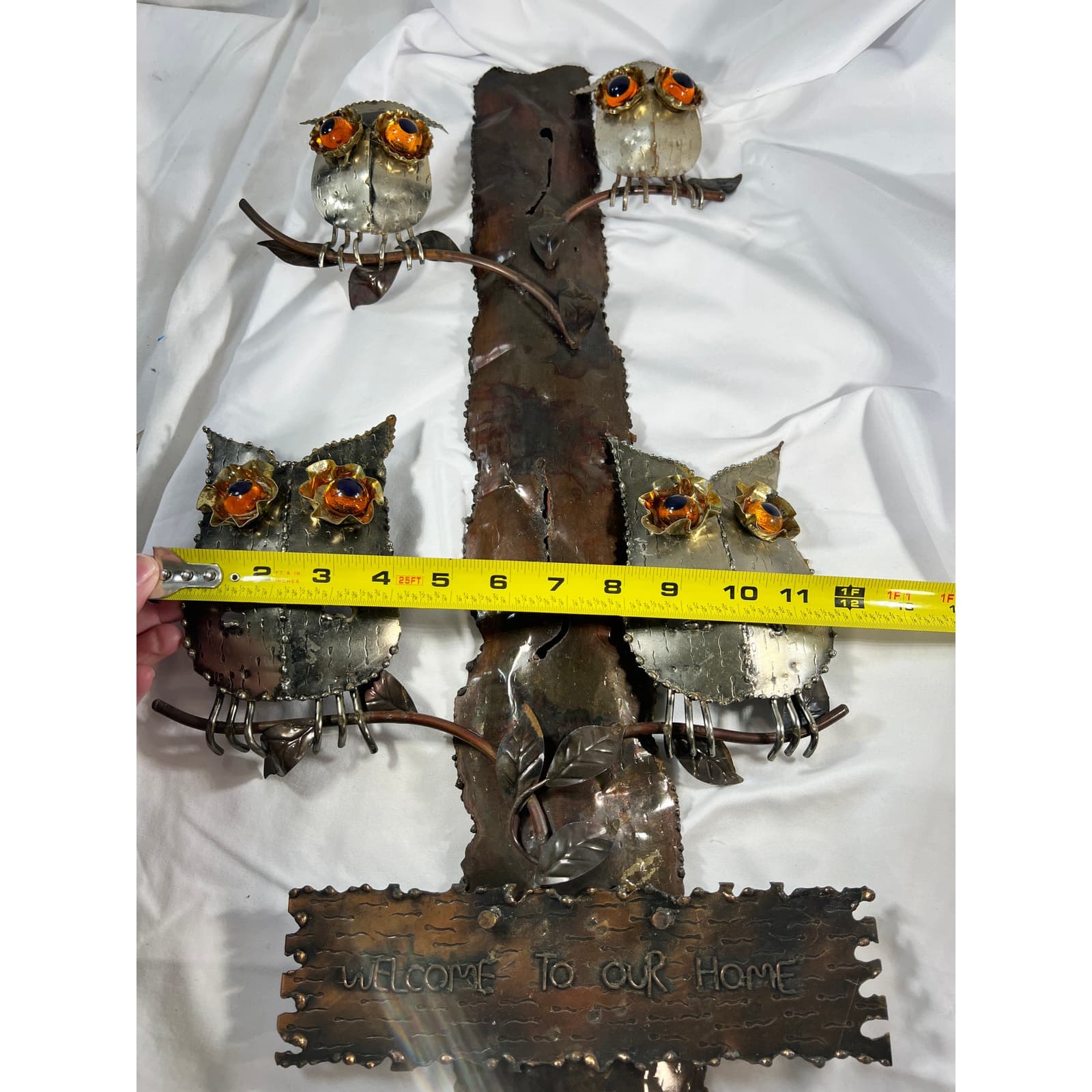 Metal Owl Wall Hanging Welcome To Our Home Vintage 70s 12"x24" Rustic Home Decor - Thumbnail 24