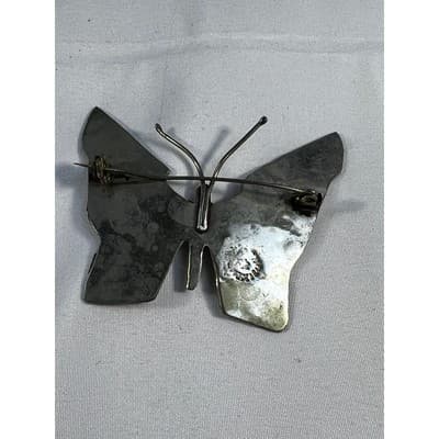 Vintage Mexican Silver Butterfly Brooch Abalone Shell Inlay Stained Glass Look - Thumbnail 24