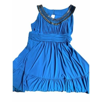Jones New York Embellished Neckline Sleeveless Tiered Midi Dress Blue 12 - Thumbnail 6