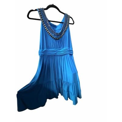 Jones New York Embellished Neckline Sleeveless Tiered Midi Dress Blue 12 - Thumbnail 8