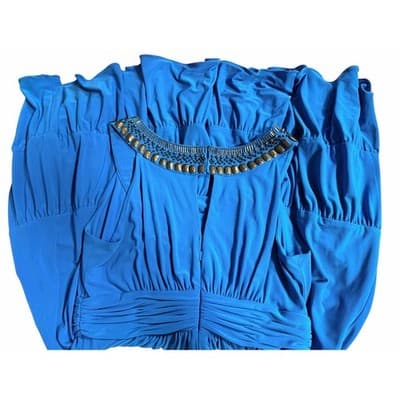 Jones New York Embellished Neckline Sleeveless Tiered Midi Dress Blue 12 - Thumbnail 10