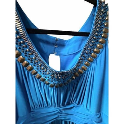 Jones New York Embellished Neckline Sleeveless Tiered Midi Dress Blue 12 - Thumbnail 3