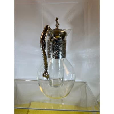 Vintage Corning Glass Carafe Ornate Silver-plated Handle Lid Chiller Stunning - Thumbnail 5