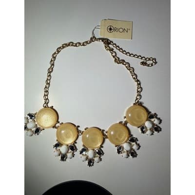 Vintage Orion Statement Necklace Gold Tone Beaded Rhinestone Accent 16" NWT