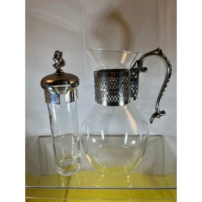 Vintage Corning Glass Carafe Ornate Silver-plated Handle Lid Chiller Stunning - Thumbnail 9