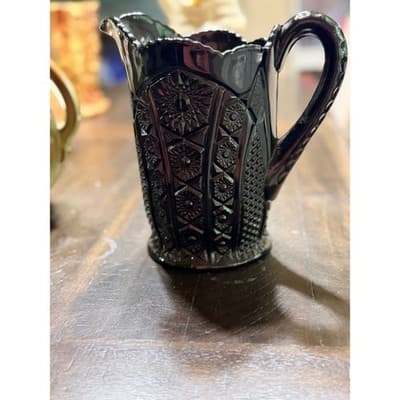 Vintage Indiana Glass Company Pitcher Monarch Pattern Tiara Black Glass 8"