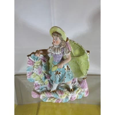 Vintage MCM Porcelain Victorian Girl Vase Figurine Lady Decor - Thumbnail 8