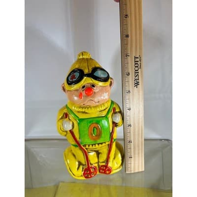 Rare Vintage Happy Sad Skier Ceramic Retro 60s 70s Figure Clown Bank - Thumbnail 12