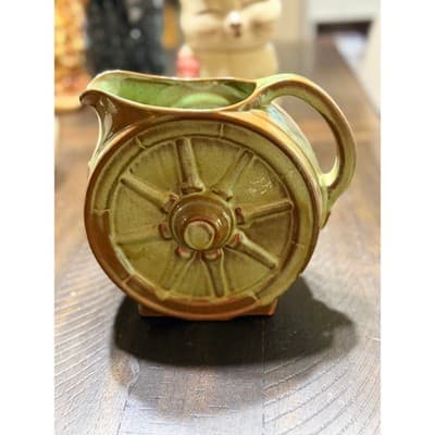 Vintage Frankoma Pottery Wagon Wheel Prairie Green Glaze Pitcher Large