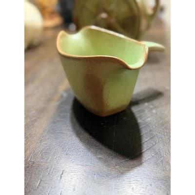Frankoma GS Prairie Green Gravy Boat Double Sided Vintage Pottery - Thumbnail 4